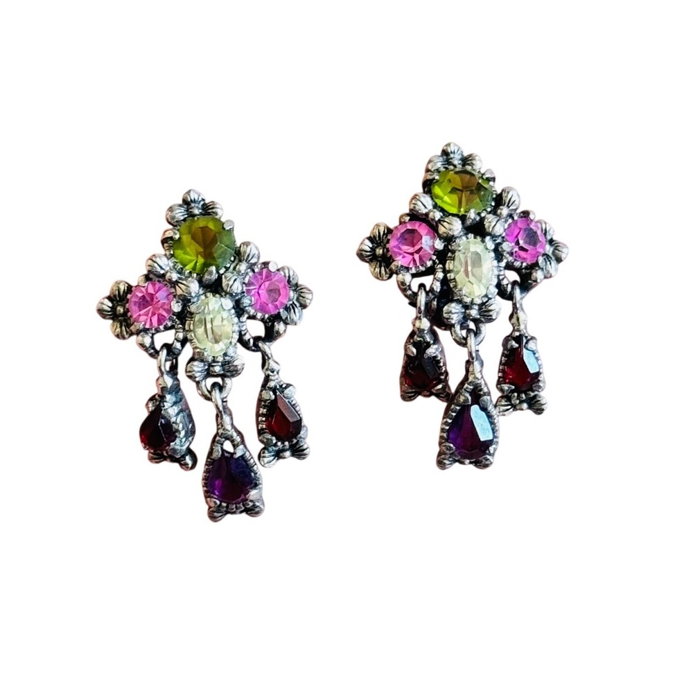 VTG Hollycraft Dangle Earrings Victorian Signed Crystal Rhinestone Clip 1954 50s